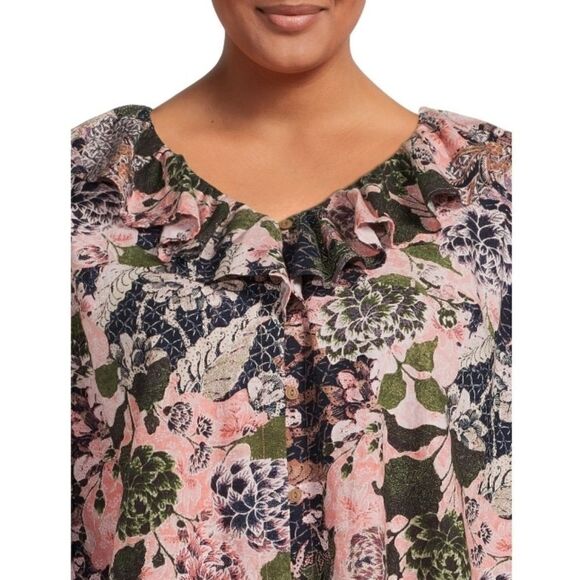 WOMEN'S PLUS RUFFLED Button Front Top Blousr Shirt Size 1X - Picture 5 of 6